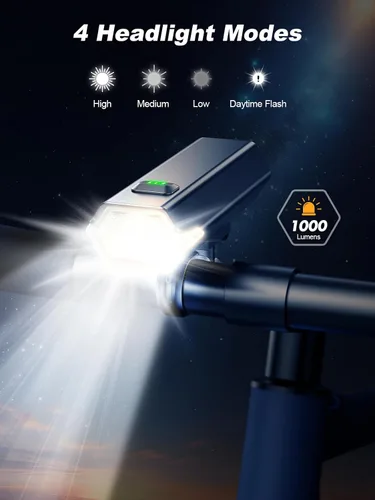 Miniatura 3 de Cuvccn Luces de bicicleta superbrillantes de 1000 lúmenes con luz lateral, 4+6 modos recargables de bicicleta delanteras y traseras, faros