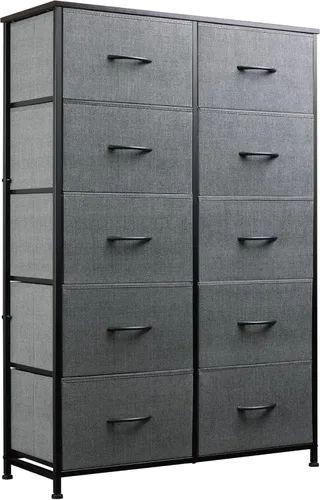 Miniatura 9 de WLIVE Cómoda de Tela para Dormitorio con 10 Cajones, Cómoda Alta con Cajones, Cómodas Blancas Muebles de Dormitorio, Unidad Organizadora de Blanco