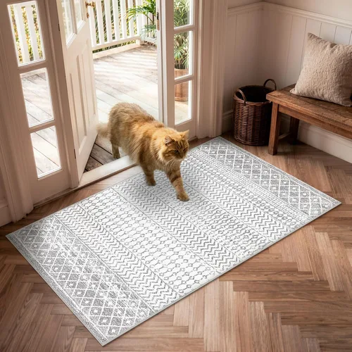 Miniatura 9 de Alfombras marroquíes para sala de estar, 5 x 7 pies, alfombra suave bohemia envejecida antideslizante grande, alfombra de granja de pelo bajo