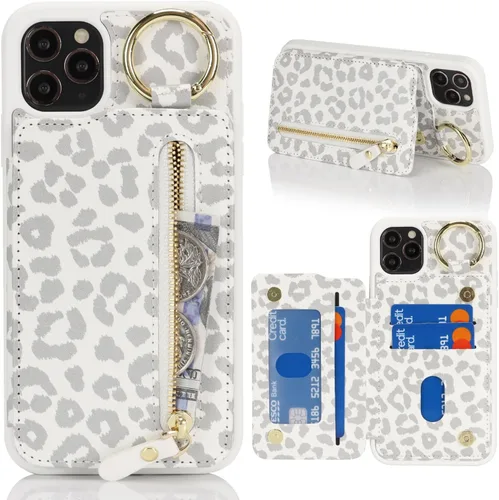 Miniatura 21 de Havaya Funda para iPhone 11 Pro Max con tarjetero y llavero, soporte de cuero, a prueba de golpes, con ranuras para tarjetas de crédito, cremallera
