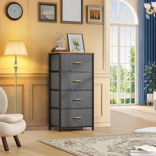 Miniatura 4 de DWVO Cómoda de 4 cajones, cómoda pequeña para dormitorio, torre de almacenamiento de tela, cómoda, unidad organizadora para armarios, sala de estar