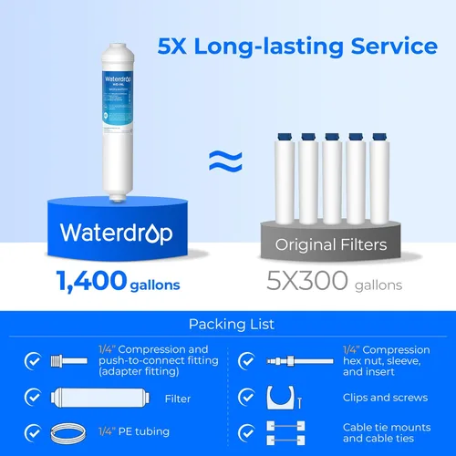 Miniatura 3 de Waterdrop Filtro de agua en línea para refrigerador y máquina de hielo, sistema de filtración de agua potable de alta capacidad certificado NSF