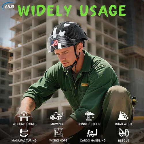 Miniatura 9 de Aolamegs Carbon Fiber Pattern Hard Hat with Visor, ANSI Z89.1 Vented Safety Helmet, OSHA Approved Construction Hardhat for Men, 6-Point Suspension
