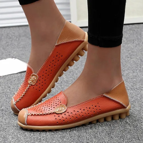Miniatura 3 de Zapatos deportivos de moda para mujer, mocasines casuales de cuero con estampado floral, puntera redonda, huecos, tacón bajo, mocasines ligeros