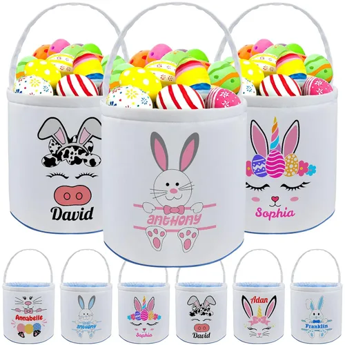Miniatura 29 de kioskbanks Cesta de Pascua personalizada con nombre para niños, lona personalizada, cubo de Pascua, regalo para niños y niñas Estilo2-azul