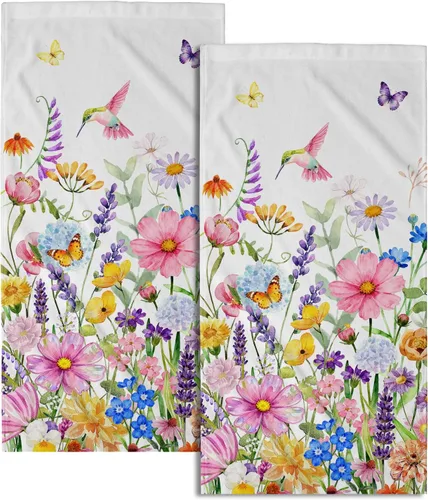 Miniatura 23 de Juego de 2 toallas de mano para el 4 de julio, 14 x 28 pulgadas, diseño patriótico de hojas florales rojas y azules, absorbentes y suaves