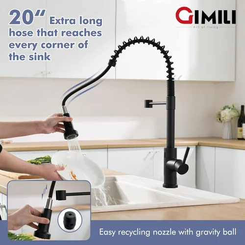Miniatura 5 de GIMILI - Grifo de cocina sin contacto con resorte y rociador extraíble, sensor de movimiento, activado de manos libres inteligente, una sola manija