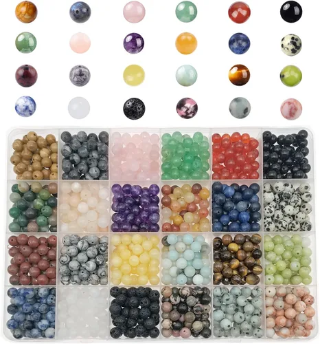 Miniatura 10 de 750 cuentas de piedra redonda natural real, cristales lisos, piedras preciosas sueltas, multicolor, mezcladas para hacer joyas, pulseras, collares