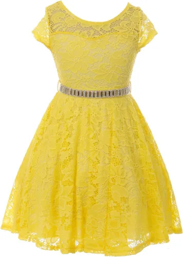 Miniatura 28 de Little Girl - Vestido de niña con manga de encaje y cinturón de piedras
