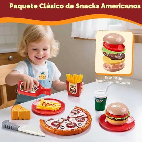 Miniatura 4 de Juegos de comida para cocina de niños, cocina global para niños pequeños, juguetes de comida falsa para cortar incluyendo pizza, sushi y pastelería