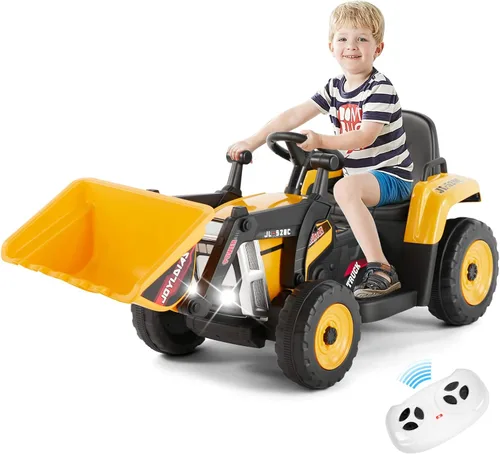 JOYLDIAS - Excavadora de conducción, vehículo de construcción eléctrico de 12 V, bulldozer/tractor para niños, excavadora con control remoto, 3