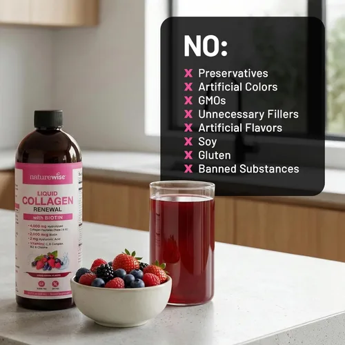 Miniatura 8 de NatureWise Colágeno líquido hidrolizado para mujeres y hombres, 4000 mg, péptidos de colágeno múltiple + biotina + vitamina C + complejo de vitamina