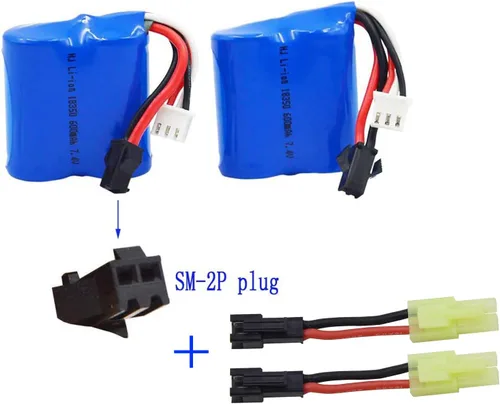 Miniatura 7 de Blomiky 2 baterías de león de 7.4 V 600 mAh 4.44 Wh con enchufe SM-2P negro de 2 pines adecuado para Skytech TKKJ Blue Boat H100 H102 H106 y H120 RC