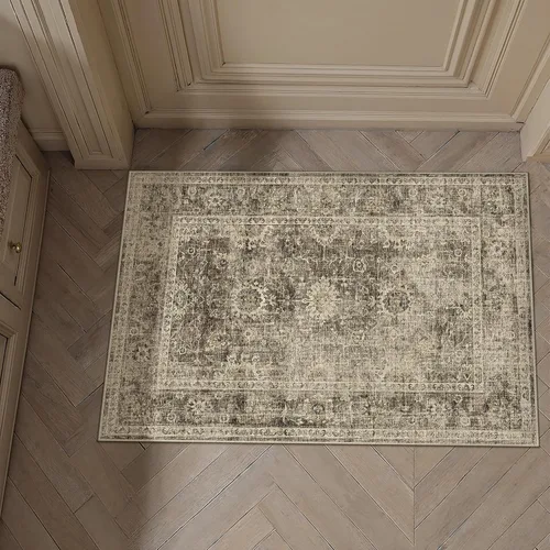 Miniatura 35 de Alfombra de área marrón lavable de 2 x 3 pies, alfombra vintage para entrada y cocina, antideslizante, suave, de pelo bajo desgastado, alfombra