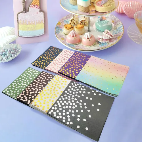 Miniatura 3 de Servilletas de fiesta azules de 13 x 13 pulgadas, servilletas de bebidas azules y doradas, 100 servilletas de papel de cóctel con puntos dorados