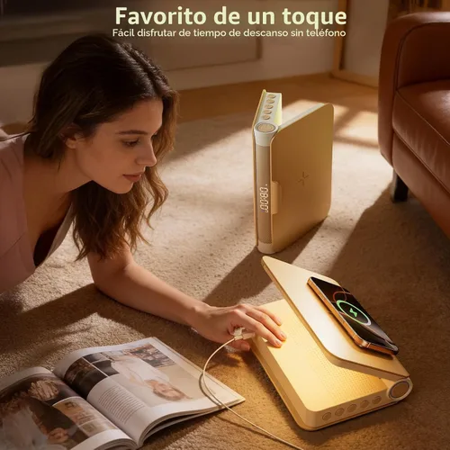 Miniatura 8 de Vivilumens Altavoz Bluetooth de carga inalámbrica 5 en 1 altavoz fuerte para adultos adolescentes forma de libro estética amanecer luz de despertar