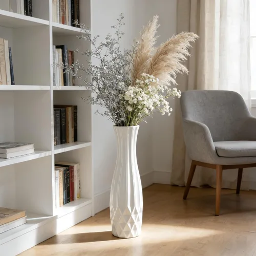 Miniatura 9 de Jarrón de cerámica blanca grande de 24 pulgadas para suelo, decoración moderna del hogar, sala de estar, oficina, dormitorio, cocina, boda, casa