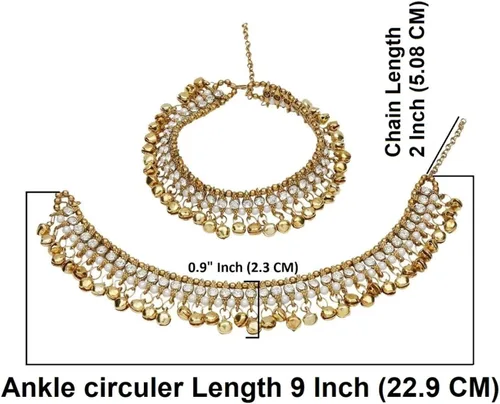 Miniatura 4 de Efulgenz Indian Bollywood Faux Kundan Pearl Wedding Bridal Anklet Pair with Bells Bracelet Payal Foot Jewelry