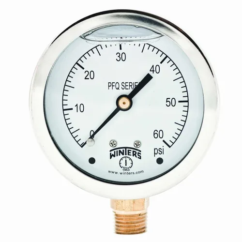 Miniatura 16 de Winters, medidor de presión de acero inoxidable 304 Serie PFQ, con escala única y relleno de líquido, con interior de metal, 0-100 psi, visualizador