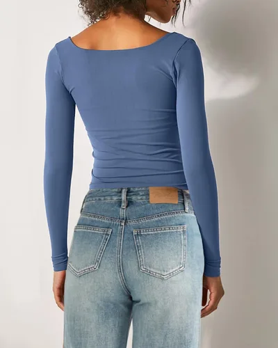 Miniatura 5 de Beumissy Camisas básicas de manga larga con cuello cuadrado para mujer, ajustadas, con doble forro