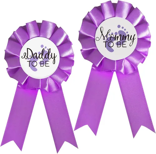 CoolerthingsDG, 2 pines de placa de hojalata para mamá y papá, 2 pines de botón de revelación de género morado para baby shower, fiesta,