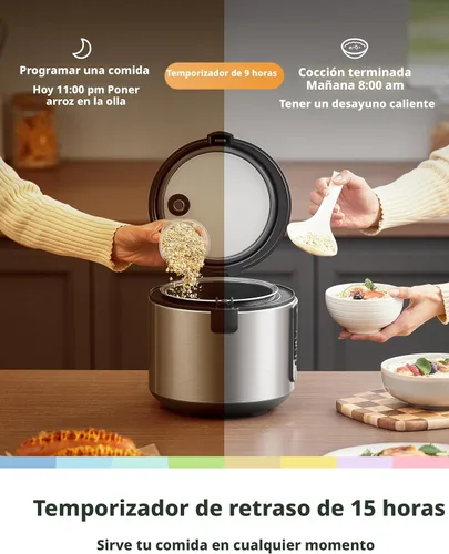 Miniatura 3 de COMFEE - Arrocera 6 en 1 de acero inoxidable, cocina lenta, vaporizador, salteado y calentador, 2 cuartos de galón, 8 tazas cocidas