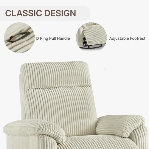 Miniatura 5 de KISLOT Mecedora reclinable giratoria para adultos, de pana giratoria de 360 grados, manual de 3 posiciones, ajustable, fácil montaje para espacios