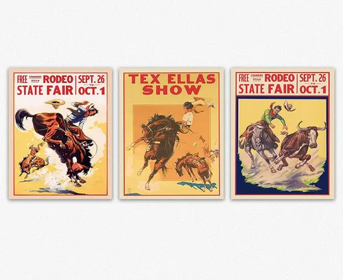 Pendleton - Juego de 3 arte redondo para pared, decoración de habitación de rodeo del salvaje oeste, decoración vintage occidental y retro para el