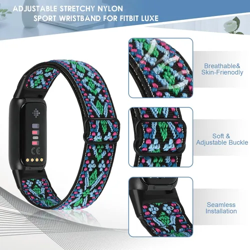 Miniatura 3 de Correa de reloj de nailon elástico ajustable compatible con Fitbit Luxe para mujeres y hombres, correa de repuesto elástica suave para Fitbit Luxe
