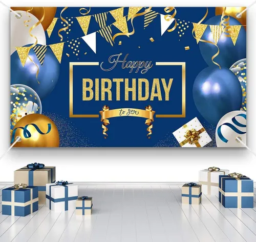 Miniatura 7 de Cartel de decoración de feliz cumpleaños, globos grandes azul marino y dorado, póster temático para niños, hombres y mujeres, cartel de celebración