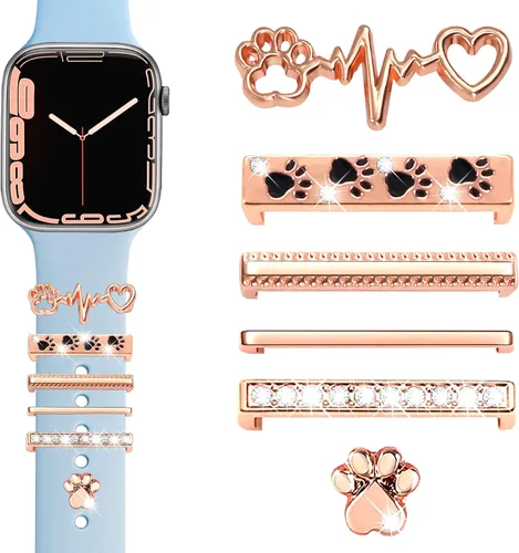 Miniatura 23 de JR.DM Dijes para correa de reloj con anillos decorativos brillantes, compatibles con Apple Watch de 1.575 pulgadas, 1.496 pulgadas, 1.614 pulgadas