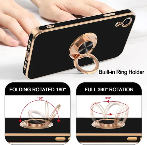 Miniatura 4 de Hython Funda para iPhone XR con soporte de anillo [soporte de anillo giratorio de 360° con soporte magnético] chapado en oro rosa brillante borde