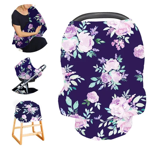 Miniatura 10 de Funda elástica para silla de auto infantil con suave gorro de bebé a juego, pañuelo de lactancia versátil, multiuso, para cochecito y silla alta