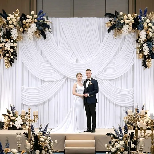 Miniatura 9 de Cortinas de fondo blancas sin arrugas de 20 x 10 pies para fiestas, cortinas de fondo de fotos de poliéster, 4 paneles de 5 x 10 pies para boda
