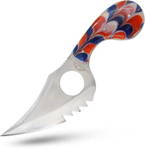 Miniatura 2 de Cuchillo desollador de hoja fija hecho a mano, 7.25 pulgadas en total, hoja media dentada de acero inoxidable de 4.25 pulgadas, mango de resina