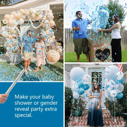 Miniatura 4 de BATTIFE It's a Boy, paquete de 6 varitas de confeti para revelación de género, palitos de confeti de papel de seda para bebé, suministros