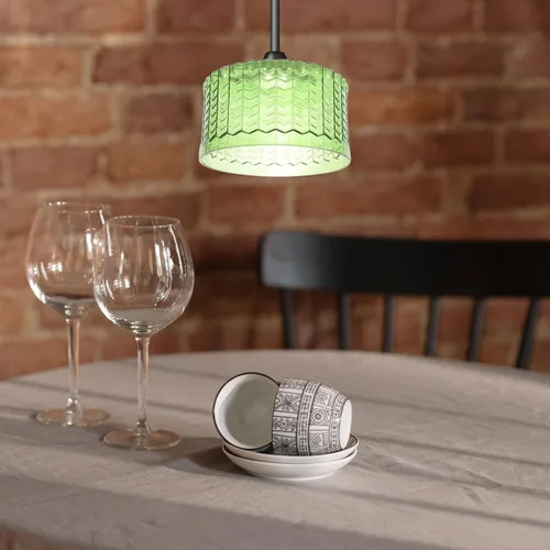 Miniatura 5 de Beaupretty Pantalla de luz colgante de vidrio de 5.90 x 5.90 x 3.54 pulgadas, reemplazo de pantalla de lámpara colgante con patrón de rayas