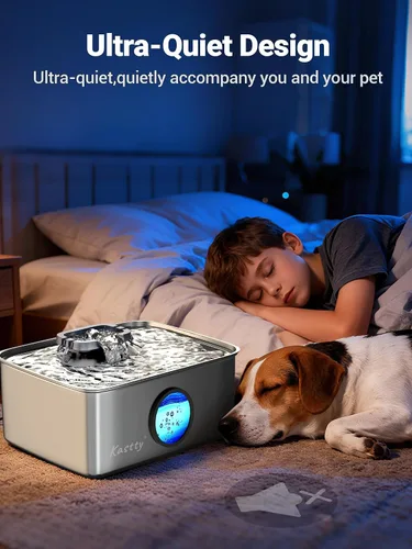 Miniatura 4 de Kastty Fuente de agua para perros de 15L/4 galones, fuente de agua grande de acero inoxidable para mascotas con luz LED de nivel de agua