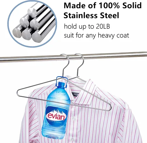 Miniatura 4 de Amber Home Paquete de 20 perchas de metal resistente para camisas, colgador de ropa de acero inoxidable con cromo pulido, colgador de alambre