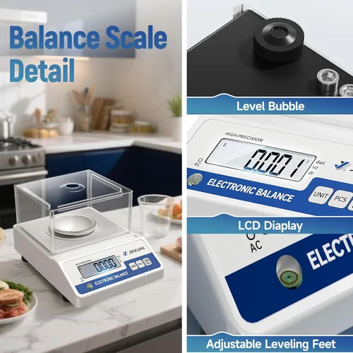 Miniatura 8 de Báscula de laboratorio 500gx0.001g Balanza de alta precisión Balanza analítica, escala de miligramo digital Escala de laboratorio científica