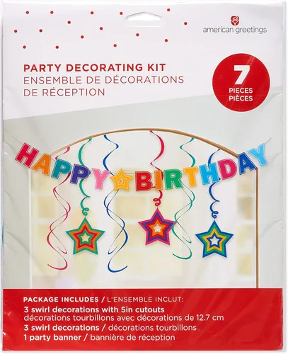 Miniatura 2 de American Greetings Suministros para fiesta de cumpleaños de arco iris, kit de pancarta (7 piezas)