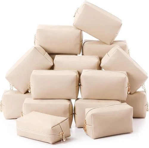 Miniatura 11 de Kigeli 15 piezas de bolsas de maquillaje estéticas, bolsas de cosméticos de cuero PU impermeables, bolsas de aseo lisas, bolsas de maquillaje a