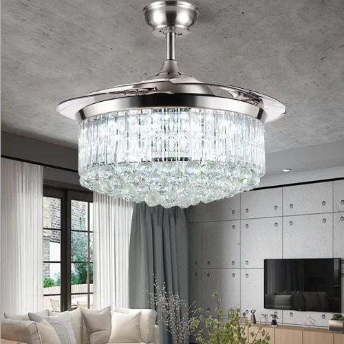 Miniatura 10 de Fandian Ventilador de techo moderno de cristal de 42 pulgadas con control remoto de luces, cuchillas retráctiles, iluminación de 3 cambios