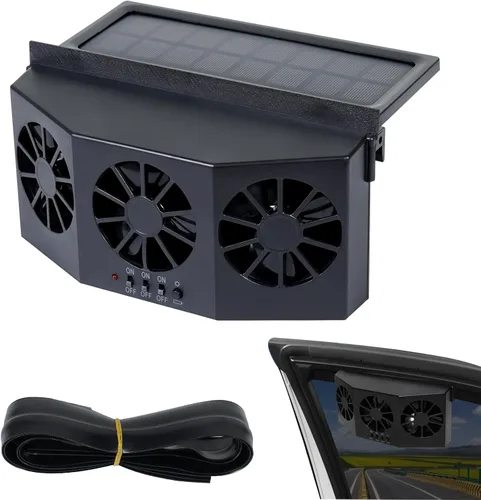 Unifizz Ventilador de ventana delgada solar Ventilador de escape de coche con tres ventiladores 1.5W ABS negro