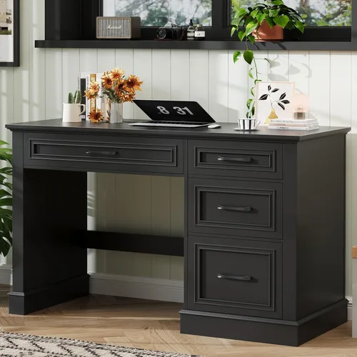 Miniatura 8 de Escritorio para computadora de granja de 47.2 pulgadas con cajón de archivos ajustable, 3 cajones, escritorio ejecutivo reversible con soporte