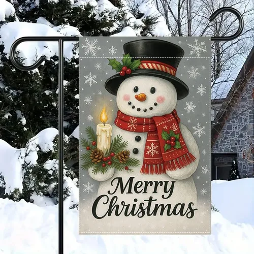 Miniatura 7 de Bandera de jardín de Navidad ActFirst de 12 x 18 pulgadas, bandera de muñeco de nieve de familia de Navidad Feliz con árbol, pequeña decoración
