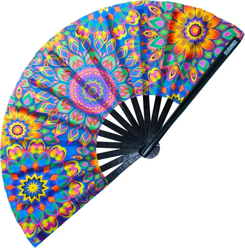 Miniatura 67 de SoJourner Bags Rave Fan – Ventilador plegable grande – Ventilador de mano Clack para raves, Halloween, Burlesque, trajes de arcoíris para mujeres
