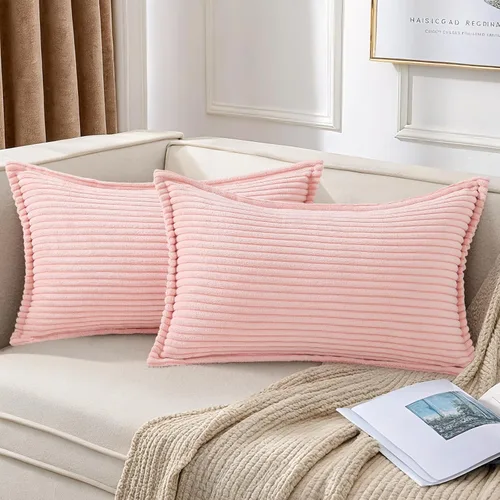 Miniatura 46 de Mecatny Juego de 2 fundas de almohada de pana de 16 x 16 pulgadas, fundas decorativas neutrales suaves de estilo bohemio para sofá y sala de estar