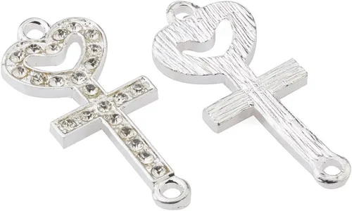 Miniatura 14 de RUBYCA 5pcs Metal Cruz Llave Lateral Conector Cuentas Cristal DIY Joyería Pulsera Tono Plata