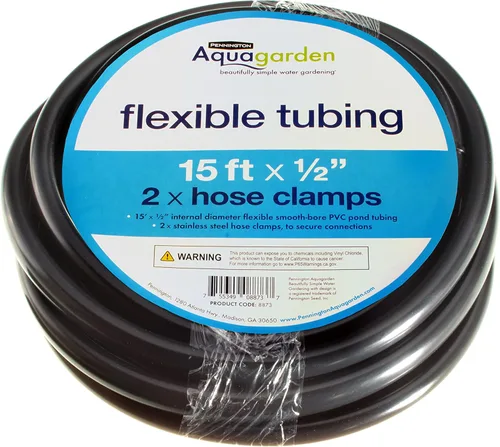 Pennington Aquagarden Aquagarden Tubo flexible para estanque, 15 pies x ½ pulgadas de diámetro interior, tubo de PVC de calibre liso, incluye 2